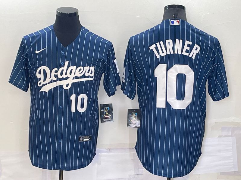 Men Los Angeles Dodgers #10 Turner Blue Stripe Throwback Nike 2022 MLB Jersey1->los angeles dodgers->MLB Jersey